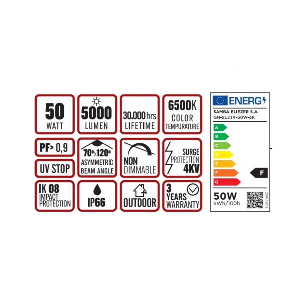 ΦΩΤΙΣΤΙΚΟ ΔΡΟΜΟΥ LED SMD DOB 50W 6500K 180-265V 5000lm 70°x140 IP66 ΑΝΘΡΑΚΙ UNIVERSE
