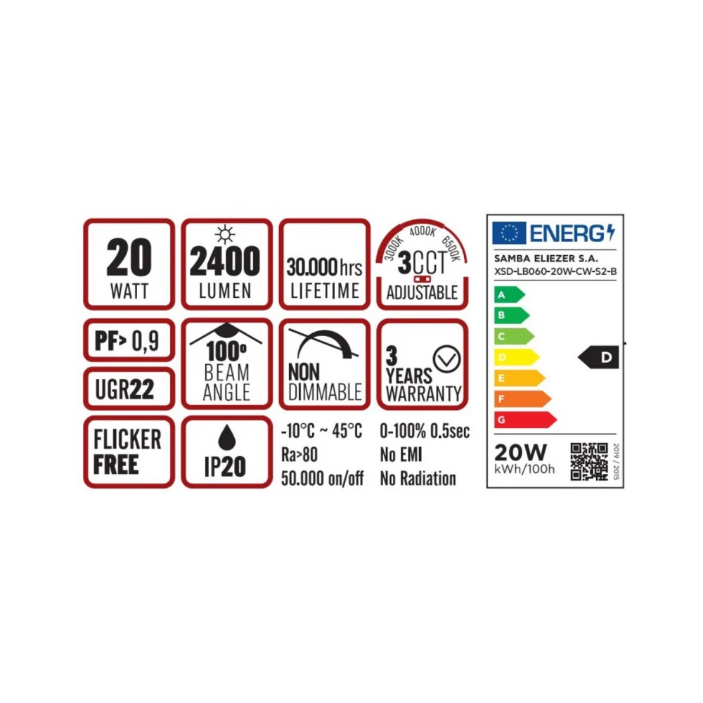 MODULAR ΓΡΑΜΜΙΚΟ ΦΩΤΙΣΤΙΚΟ LED 600x6.1x5.0 20W 3CCT (3000/4000/6500 K) 2400lm AC170-265V AΛΟΥΜΙΝΙΟΥ ΜΑΥΡΟ UNIVERSE