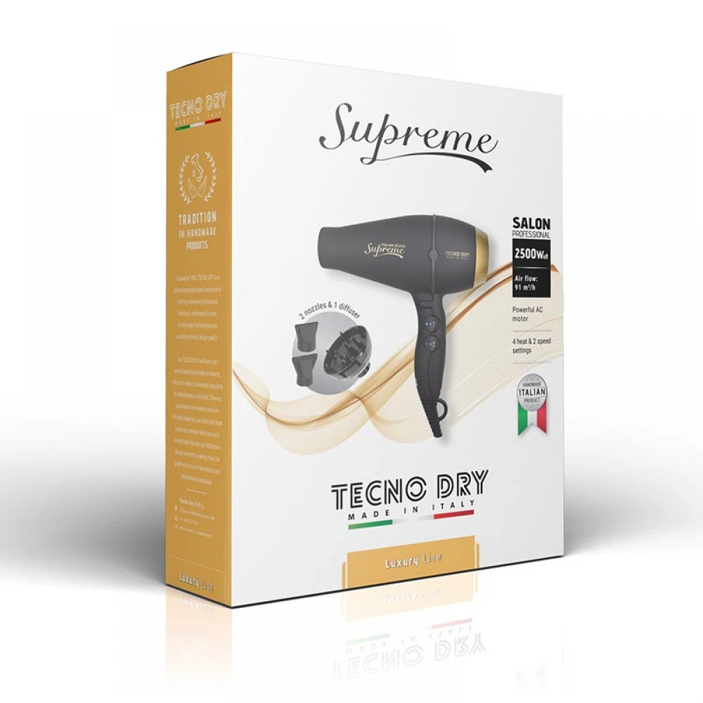 Supreme Black Luxury Line - Επαγγελματικό Πιστολάκι Μαλλιών Με 2 Στόμια & Φυσούνα 2500 W