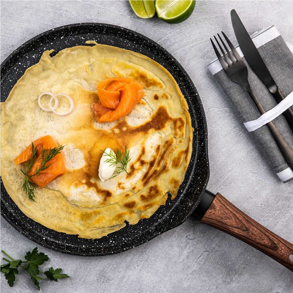 WCFP0085C28MBB - Κρεπιέρα Από Αλουμίνιο Με Αντικολλητική Επίστρωση Μάρμαρου 28 cm & Ξύλινη Λαβή