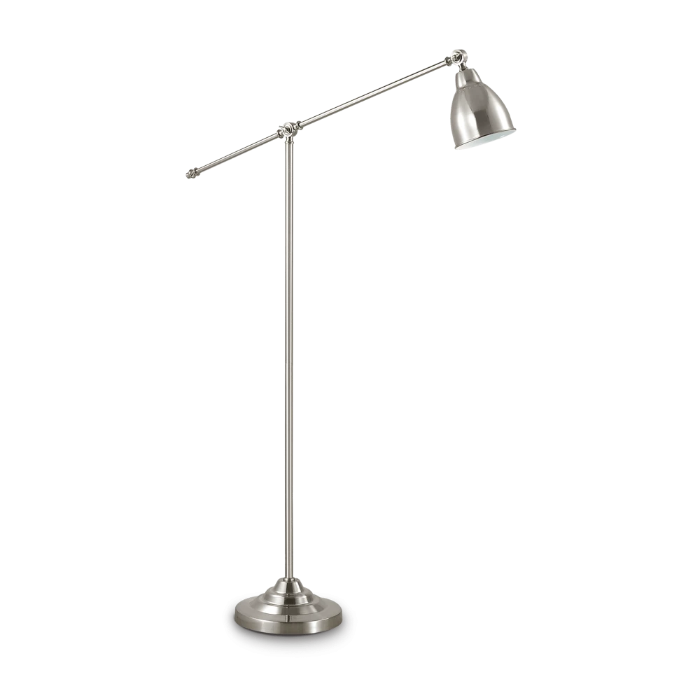 Μεταλλικό Φωτιστικό Δαπέδου Με Ρυθμιζόμενο Βραχίωνα Και Εσωτερικό Λευκό Σε Νίκελ Χρώμα 1XE27 NEWTON IDEAL LUX