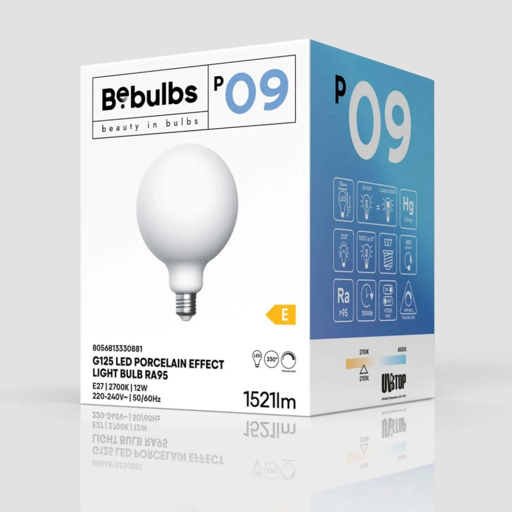 Λαμπτήρας LED Εφέ Πορσελάνης CRI 95 G125 12W 1521Lm E27 2700K Dimmable - P09