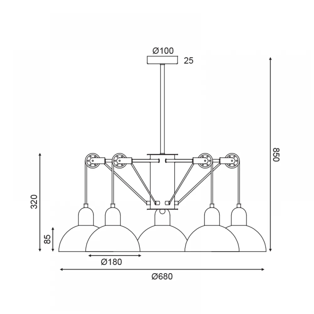 Κρεμαστό Φωτιστικό Πεντάφωτο Μεταλλικό Σε Γκρι - Λευκό Χρώμα 5X E14 CEZANNE - ACA DECOR