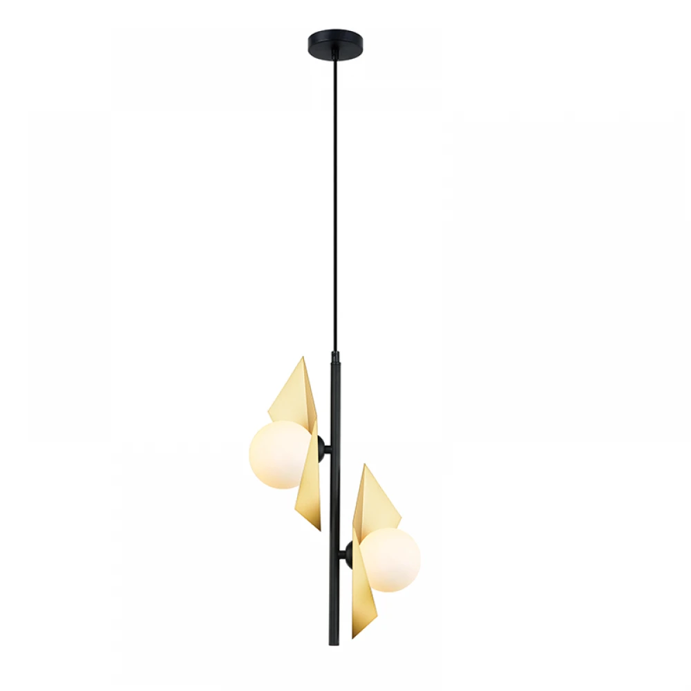 Κρεμαστό Φωτιστικό Δίφωτο Μεταλλικό Χρυσό και Λευκό Γυαλί 2 ΧG9 - ACA Decor