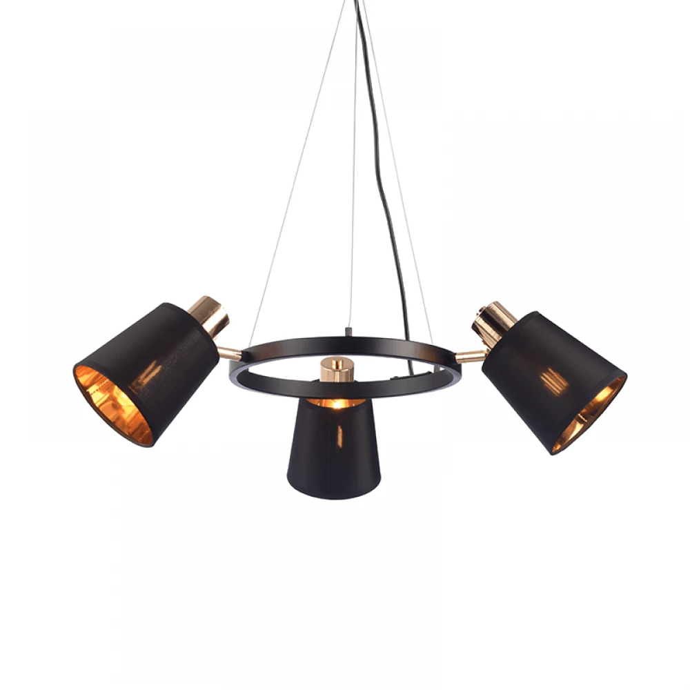 Κρεμαστό Φωτιστικό Τρίφωτο Μεταλλικό Με Ύφασμα Μαύρο 3x E14 NORMA - ACA DECOR