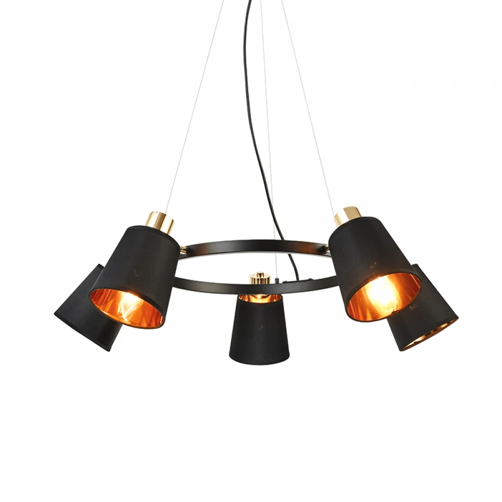 Κρεμαστό Φωτιστικό Πεντάφωτο Μεταλλικό Με Ύφασμα Μαύρο 5x E14 NORMA - ACA DECOR
