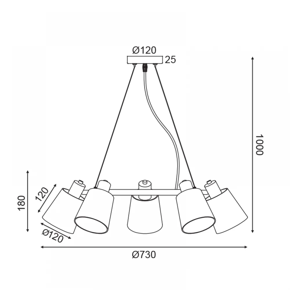 Κρεμαστό Φωτιστικό Πεντάφωτο Μεταλλικό Με Ύφασμα Μαύρο 5x E14 NORMA - ACA DECOR
