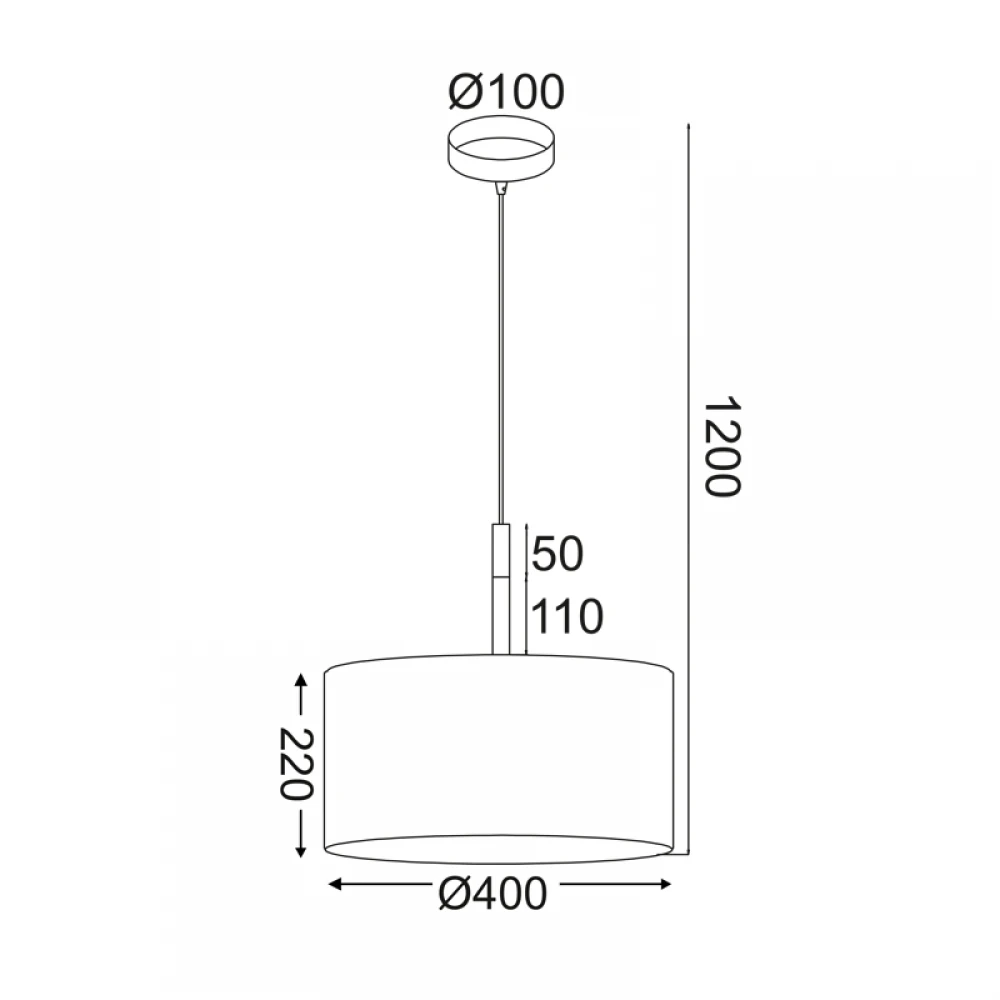Μεταλλικό Κρεμαστό Φωτιστικό Με Υφασμάτινο Λευκό Καπέλο Και Ανάρτηση Ø400 1xE27 ACA