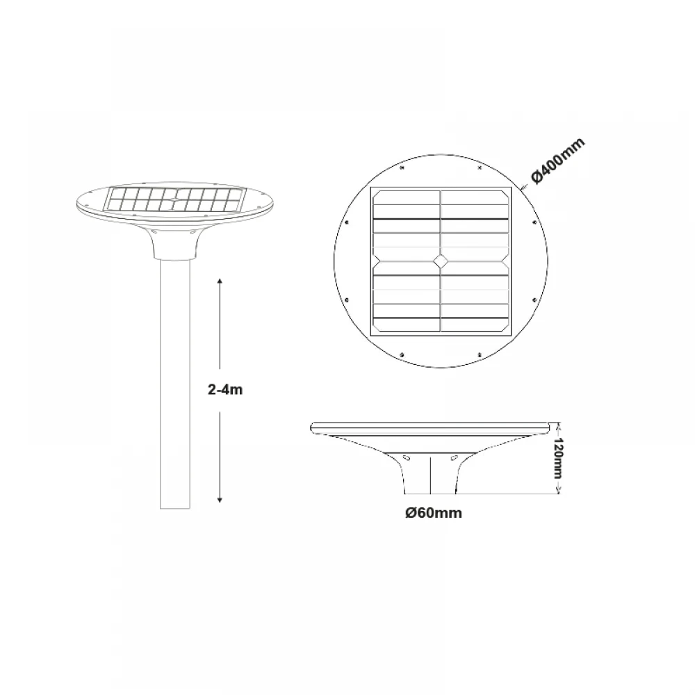 Φωτιστικό αστικού με Φ/Β πάνελ 20W DIP-SWITCH CCT 3000K-4000K 2100LM RA80 IP65 - ACA