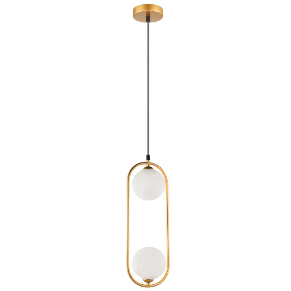 Κρεμαστό Μεταλλικό Φωτιστικό Δίφωτο Χρυσό Και Γυαλί Οπάλ Σατινάτο 2XG9 FANCY - VIOKEF