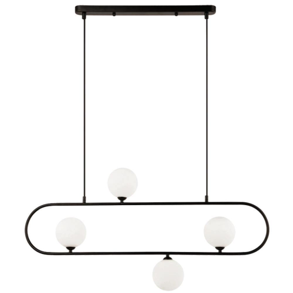 Κρεμαστό Μεταλλικό Φωτιστικό Σε Μαύρο Και Γυαλί Οπάλ Σατινάτο 4XG9 FANCY - VIOKEF