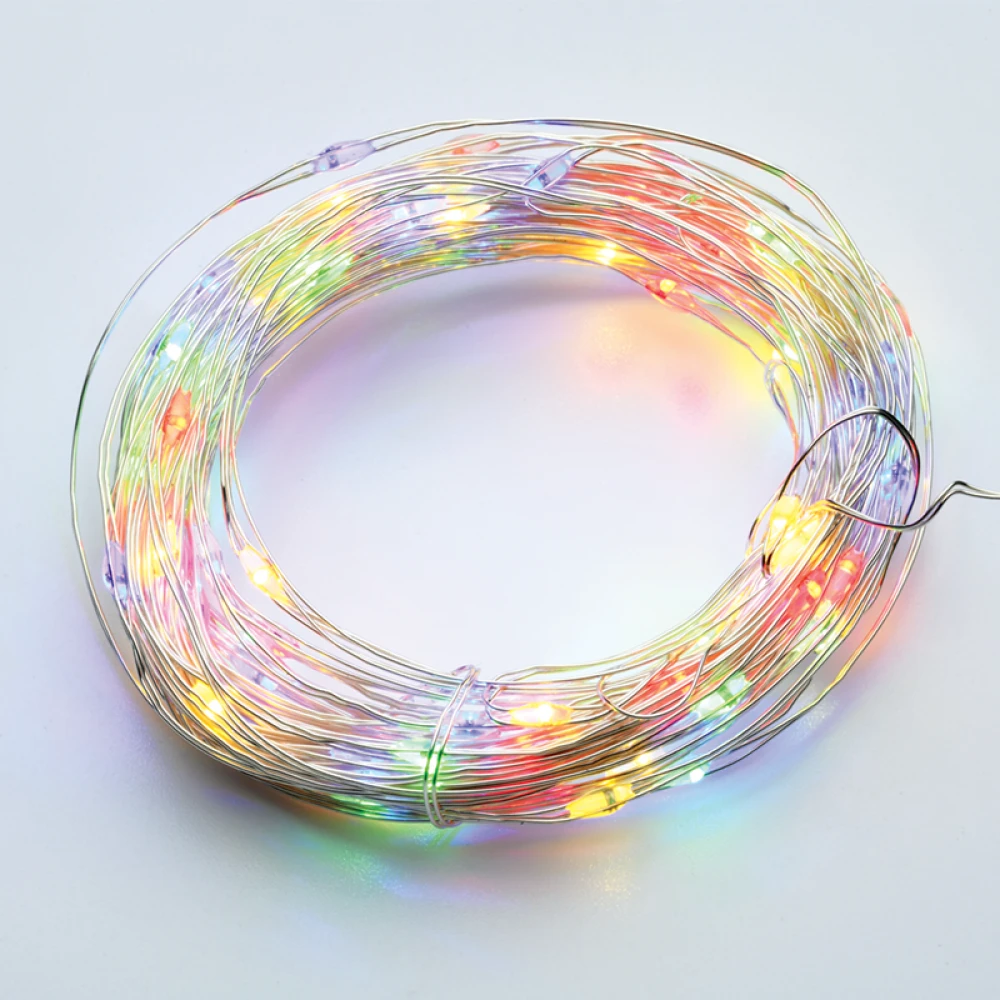 Λαμπάκια Σειρά 100 LED Χρονοδιακόπτης RGB Ασημί Καλώδιο Χάλκινο Μπαταρίας 3xAA IP44 10μ και 10cm