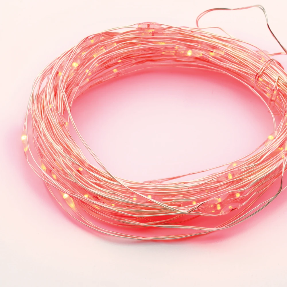 Λαμπάκια Σειρά 100 LED Χρονοδιακόπτης Κόκκινο Φωτισμό, Ασημί Καλώδιο Χάλκινο Μπαταρίας 3xAA IP44 10μ και 10cm