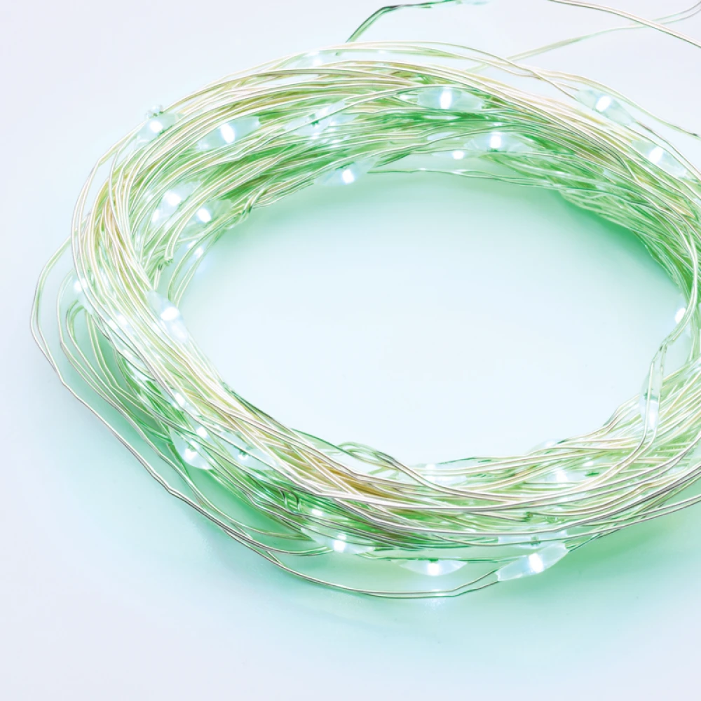 Λαμπάκια Σειρά 100 LED Χρονοδιακόπτης Πράσινο Φωτισμό, Ασημί Καλώδιο Χάλκινο Μπαταρίας 3xAA IP44 10μ και 10cm