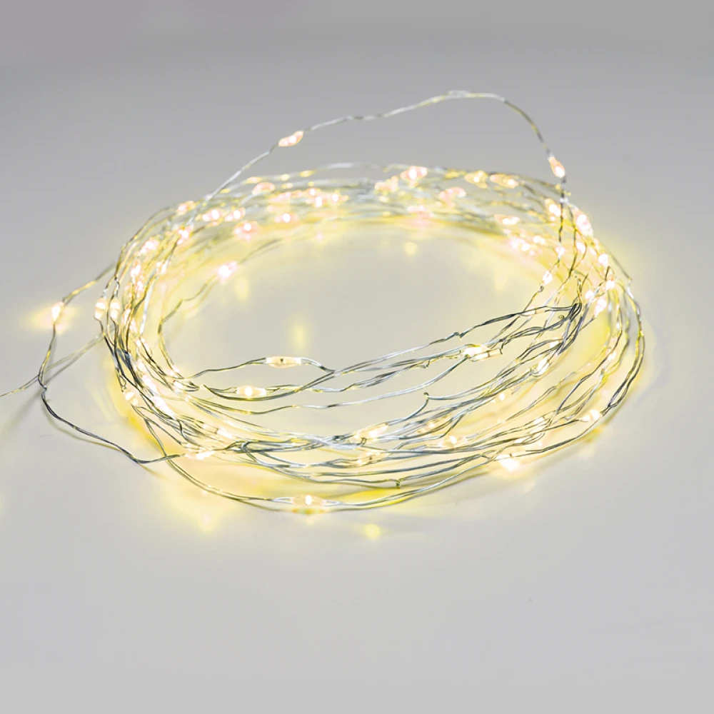 Fairy Lights 100 LED Λαμπάκια σε Σειρά Ρεύματος , Ασημί Καλώδιο Χαλκού Και 8 Προγράμματα, Κίτρινο 10m+3m 1,8W IP44 - ACA Christmas