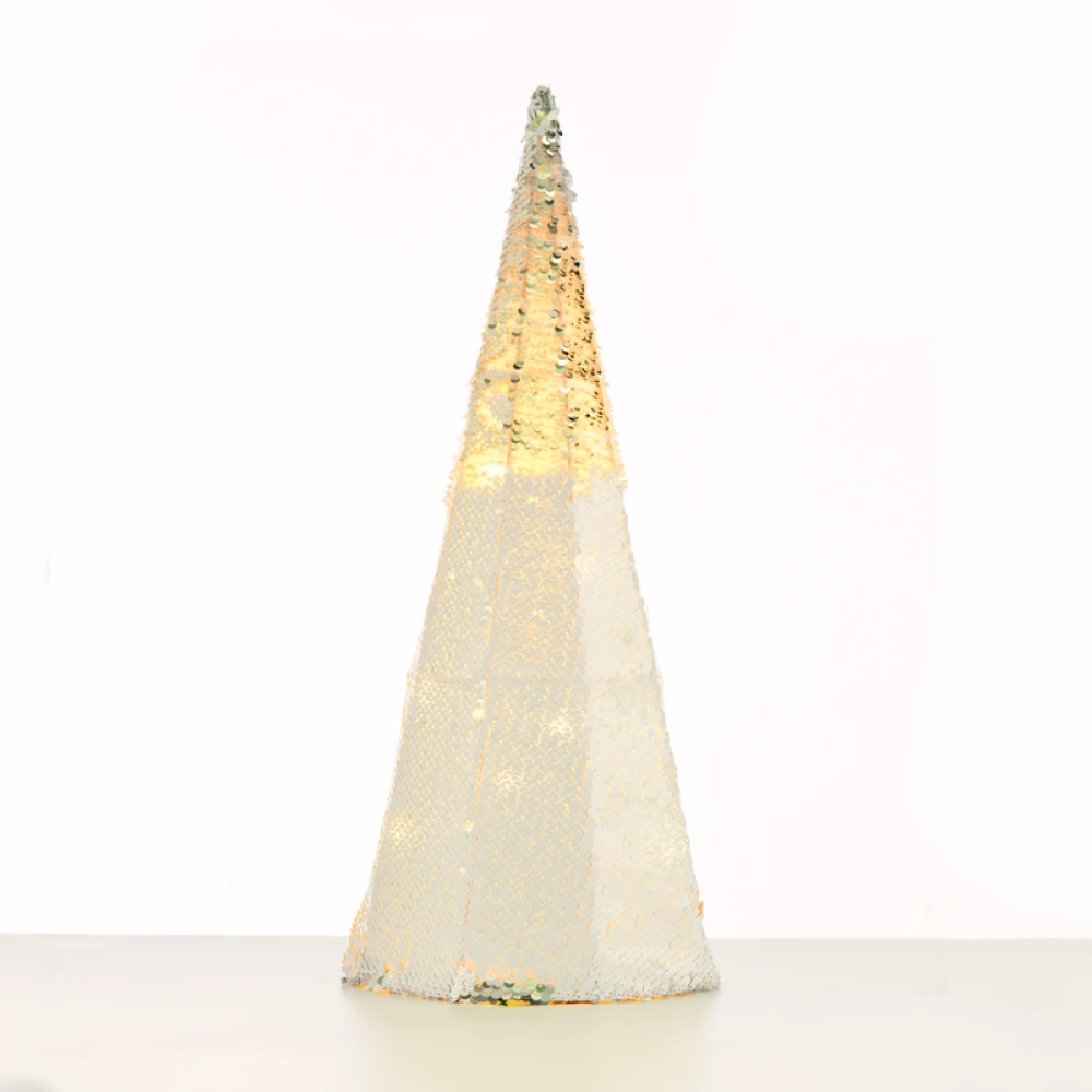 "SILVER & WHITE SEQUIN CONE TREE" 20 WW LED ΛΑΜΠΑΚΙΑ ΜΠΑΤΑΡΙΑΣ 3ΧΑΑ,IP20 Φ18.5Χ50CM