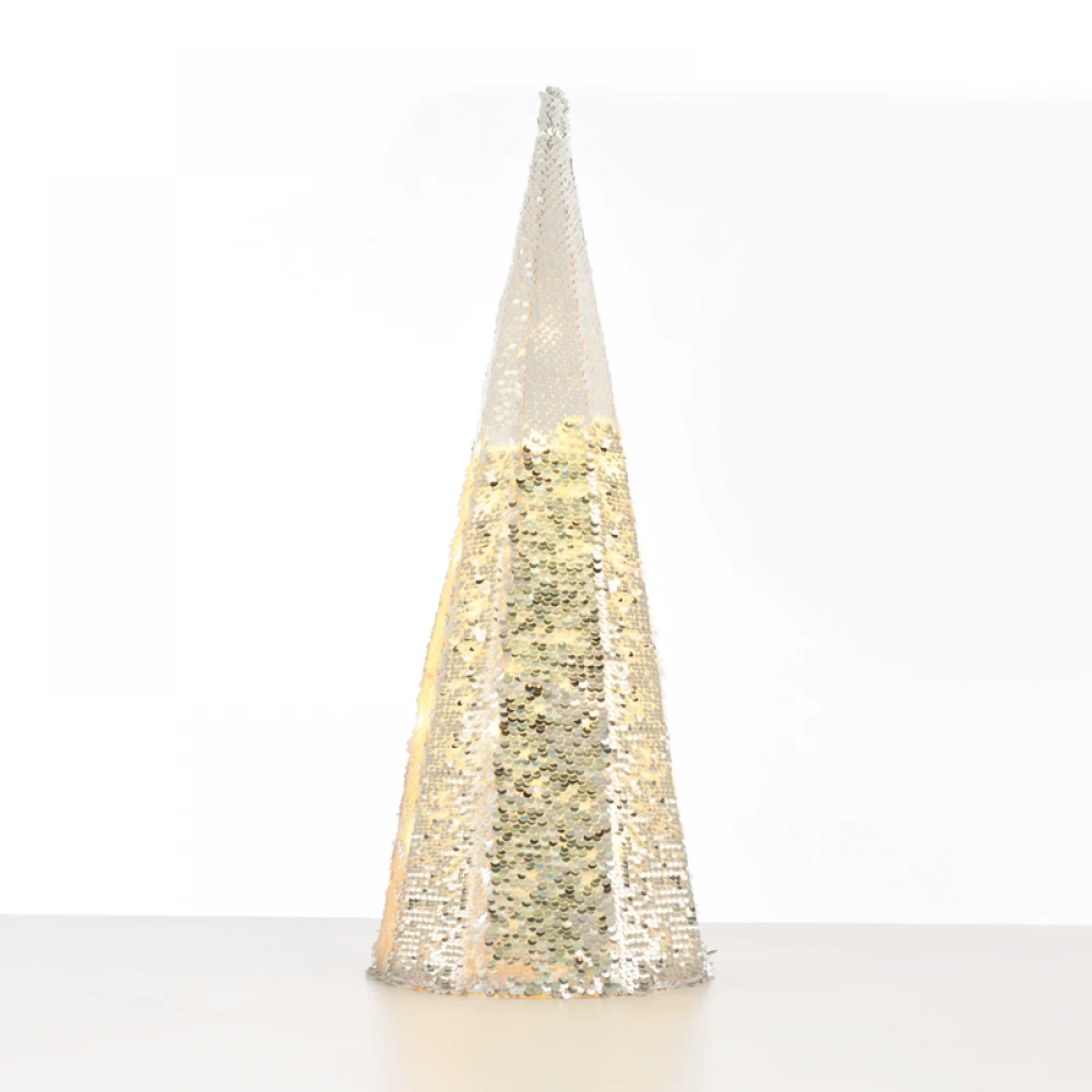 "SILVER & WHITE SEQUIN CONE TREE" 20 WW LED ΛΑΜΠΑΚΙΑ ΜΠΑΤΑΡΙΑΣ 3ΧΑΑ,IP20 Φ18.5Χ50CM