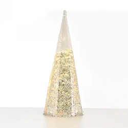 "SILVER & WHITE SEQUIN CONE TREE" 20 WW LED ΛΑΜΠΑΚΙΑ ΜΠΑΤΑΡΙΑΣ 3ΧΑΑ,IP20 Φ18.5Χ50CM