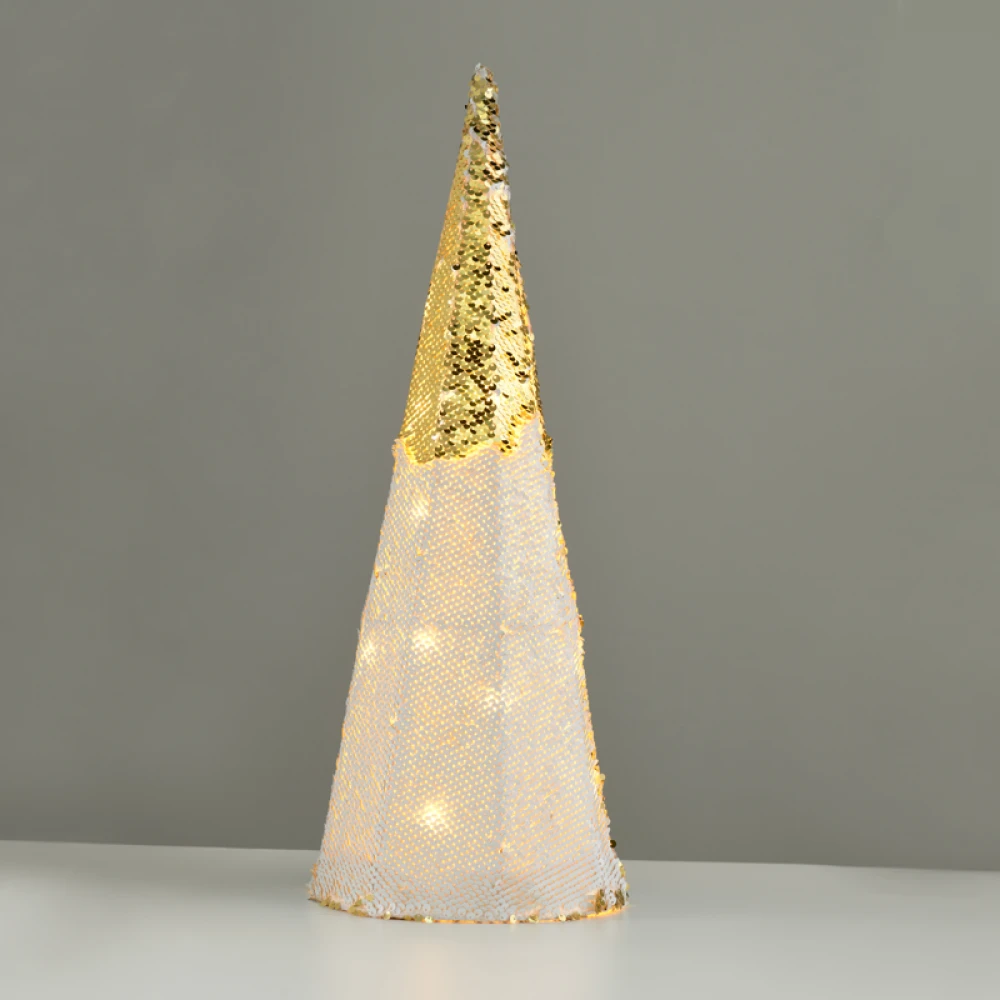 "CHAMPAGNE GOLD & WHITE SEQUIN CONE TREE" 35 WW LED ΛΑΜΠΑΚΙΑ ΜΠΑΤΑΡΙΑΣ 3ΧΑΑ,IP20 Φ27.5X90CM