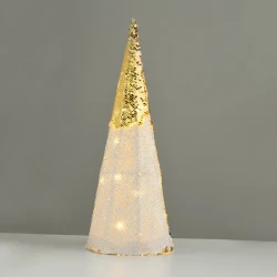 "CHAMPAGNE GOLD & WHITE SEQUIN CONE TREE" 35 WW LED ΛΑΜΠΑΚΙΑ ΜΠΑΤΑΡΙΑΣ 3ΧΑΑ,IP20 Φ27.5X90CM