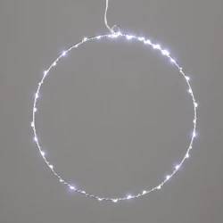 SILVER ROUND LED D30cm Με 45 Μini Led Λαμπάκια Και Καλώδιο Χαλκού Ασημί IP44 Ψυχρό Λευκό - ACA