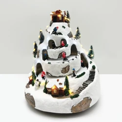 Χριστουγεννιάτικο Φωτιζόμενο Διακοσμητικό Χωριό Μπαταρίας με Μουσική και Κίνηση 25x21x21cm