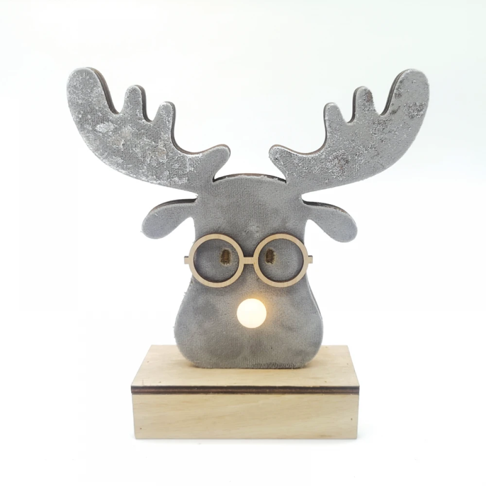 "WOODEN GREY REINDEER HEAD", 1 MINI LED ΛΑΜΠΑΚΙΑ ΜΠΑΤΑΡΙΑΣ (2xAA), WW,IP20, 18X4.5X16CM