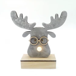 "WOODEN GREY REINDEER HEAD", 1 MINI LED ΛΑΜΠΑΚΙΑ ΜΠΑΤΑΡΙΑΣ (2xAA), WW,IP20, 18X4.5X16CM