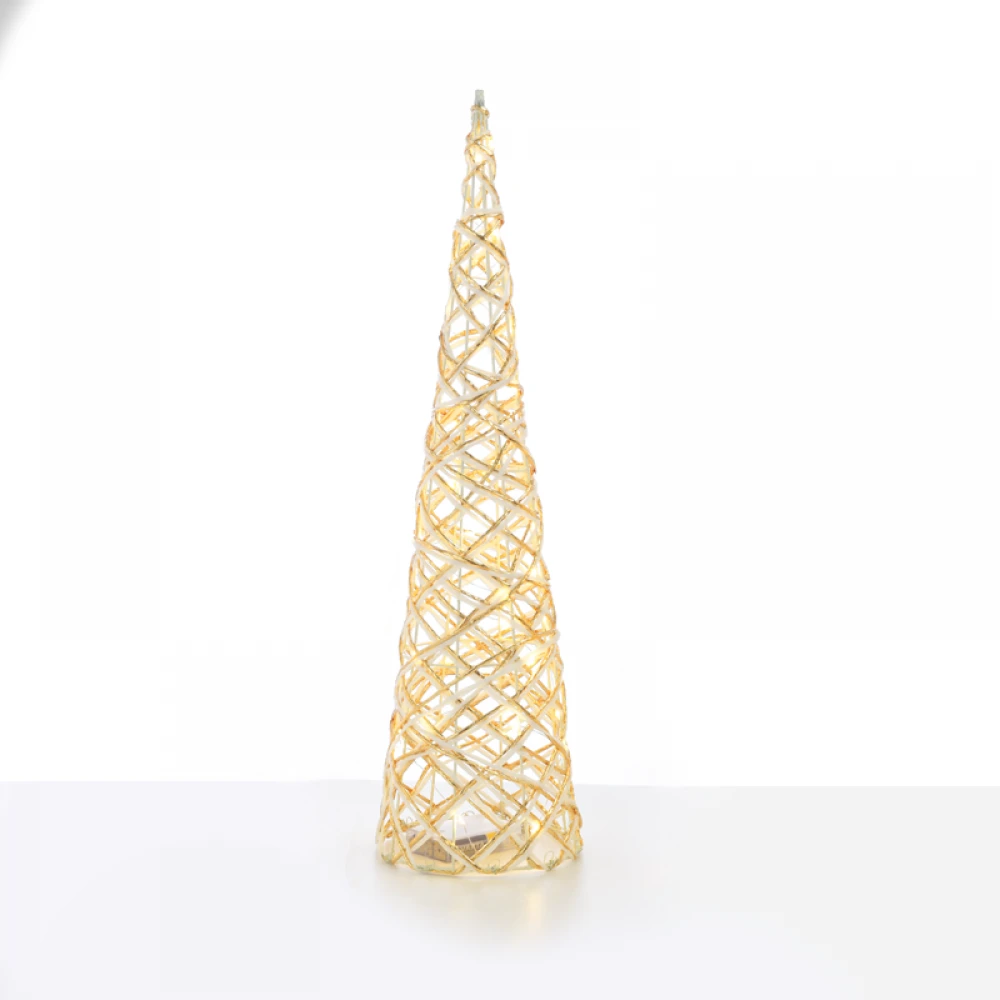 WHITE & GOLD CONE TREE" 30 MINI WW LED ΛΑΜΠΑΚΙΑ ΜΠΑΤΑΡΙΑΣ 3ΧΑΑ,IP20 Φ17X60CM