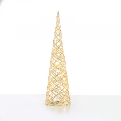 WHITE & GOLD CONE TREE" 30 MINI WW LED ΛΑΜΠΑΚΙΑ ΜΠΑΤΑΡΙΑΣ 3ΧΑΑ,IP20 Φ17X60CM
