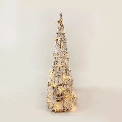 "RATTAN CONE TREE WITH SNOW" 40 MINI WW LED ΛΑΜΠΑΚΙΑ ΜΠΑΤΑΡΙΑΣ 3ΧΑΑ,IP20 Φ20.5X60CM