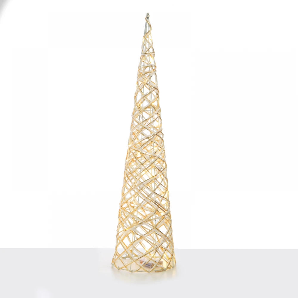 "WHITE & GOLD CONE TREE" 40 MINI WW LED ΛΑΜΠΑΚΙΑ ΜΠΑΤΑΡΙΑΣ 3ΧΑΑ IP20 Φ20.5X80CM