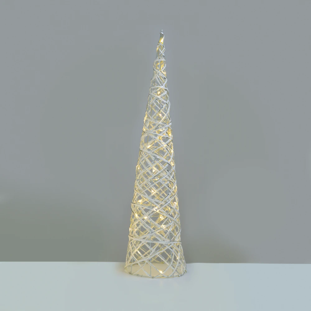 "WHITE & SILVER CONE TREE" 40 MINI WW LED ΛΑΜΠΑΚΙΑ ΜΠΑΤΑΡΙΑΣ 3ΧΑΑ,IP20 Φ20.5X80CM