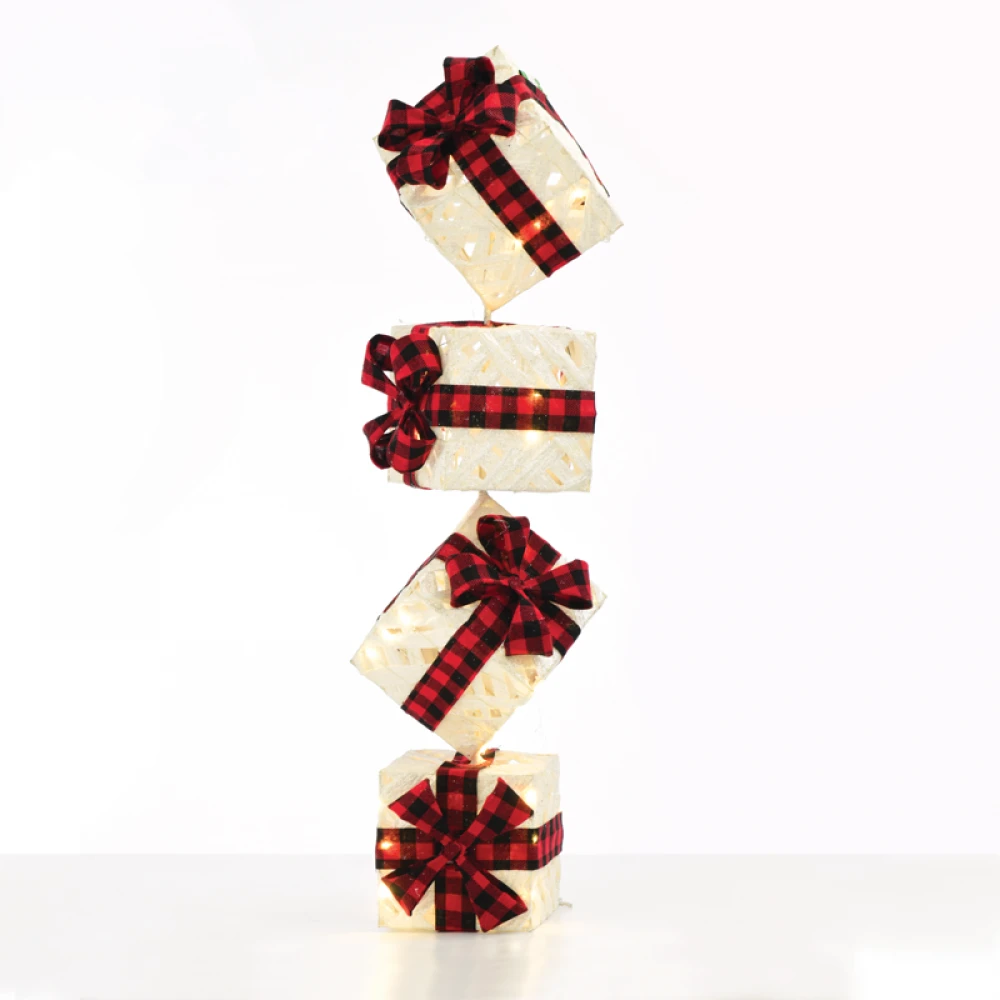 "WHITE VERTICAL GIFT BOX, RED&BLACK BOW" 50 WW MINI LED ΛΑΜΠΑΚΙΑ ΜΠΑΤΑΡΙΑΣ 3ΑΑ IP20 4X19CM, H85CM