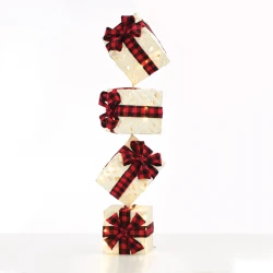 "WHITE VERTICAL GIFT BOX, RED&BLACK BOW" 50 WW MINI LED ΛΑΜΠΑΚΙΑ ΜΠΑΤΑΡΙΑΣ 3ΑΑ IP20 4X19CM, H85CM