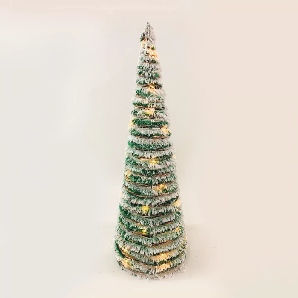 "GREEN RATTAN CONE TREE WITH SNOW" 50 MINI WW LED ΛΑΜΠΑΚΙΑ ΜΠΑΤΑΡΙΑΣ 3ΧΑΑ,IP20 Φ27.5X90CM