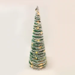 "GREEN RATTAN CONE TREE WITH SNOW" 50 MINI WW LED ΛΑΜΠΑΚΙΑ ΜΠΑΤΑΡΙΑΣ 3ΧΑΑ,IP20 Φ27.5X90CM
