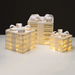 SET "WHITE GIFT BOX, BURLAP BOW" 75(15+25+35) WW LED ΜΠΑΤΑΡΙΑΣ 3*3ΑΑ IP20 17,23,28.5CM