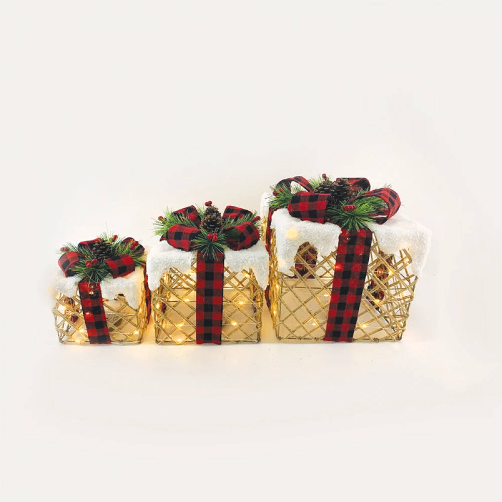 SET "WHITE COTTON GIFT BOX, RED&BLACK BOW" 90(20+30+40) WW MINI LED ΛΑΜΠΑΚΙΑ ΜΠΑΤΑΡΙΑΣ 3*3ΑΑ IP20 18,24,30CM