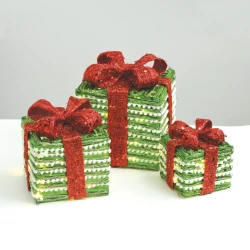 SET "GREEN SILVER RATTAN GIFT BOX, RED BOW" 90(20+30+40) WW MINI ΛΑΜΠΑΚΙΑ ΜΠΑΤΑΡΙΑΣ 3*3ΑΑ IP20 18,24,30CM