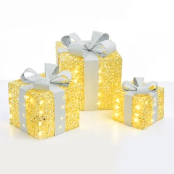 SET "GOLD SILK GIFT BOX, SILVER BOW" 90(20+30+40) WW MINI LED ΛΑΜΠΑΚΙΑ ΜΠΑΤΑΡΙΑΣ 3*3ΑΑ IP20 18,24,30CM