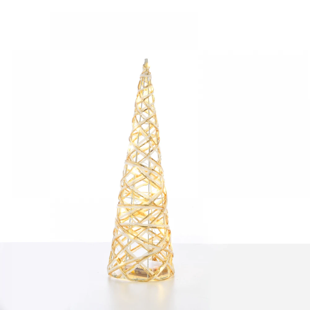 WHITE & GOLD CONE TREE" 20 MINI WW LED ΛΑΜΠΑΚΙΑ ΜΠΑΤΑΡΙΑΣ 3ΧΑΑ,IP20 Φ13X40CM