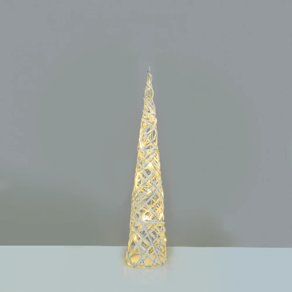 "WHITE & SILVER CONE TREE" 20 MINI WW LED ΛΑΜΠΑΚΙΑ ΜΠΑΤΑΡΙΑΣ 3ΧΑΑ,IP20 Φ13X40CM