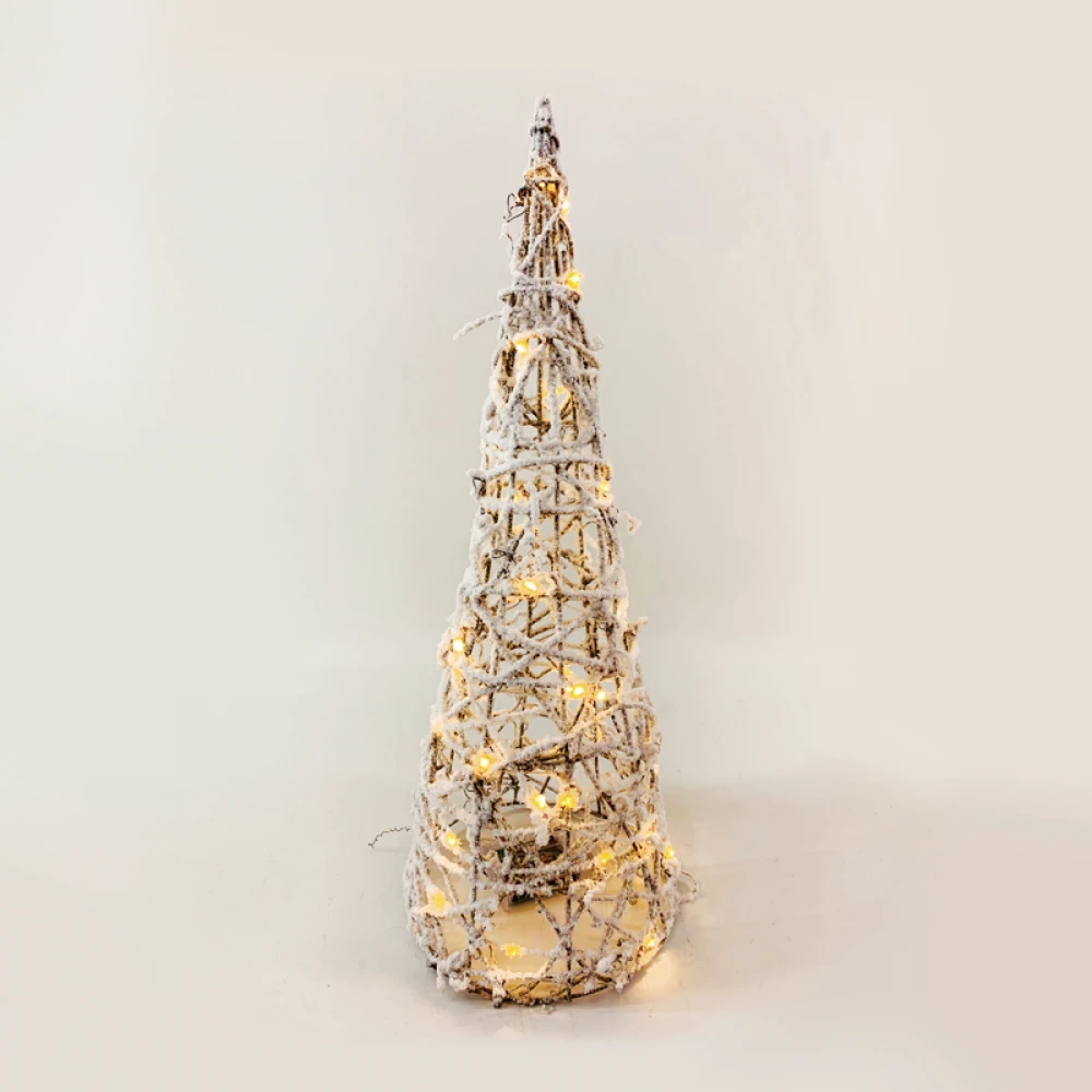 "RATTAN CONE TREE WITH SNOW" 50 MINI WW LED ΛΑΜΠΑΚΙΑ ΜΠΑΤΑΡΙΑΣ 3ΧΑΑ,IP20 Φ27.5X90CM